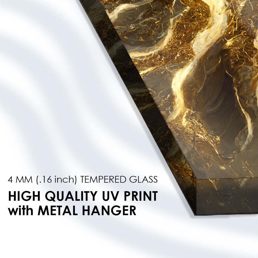 Liquid Elegance Displayed: Molten Gold Marble Art on Glass Frame