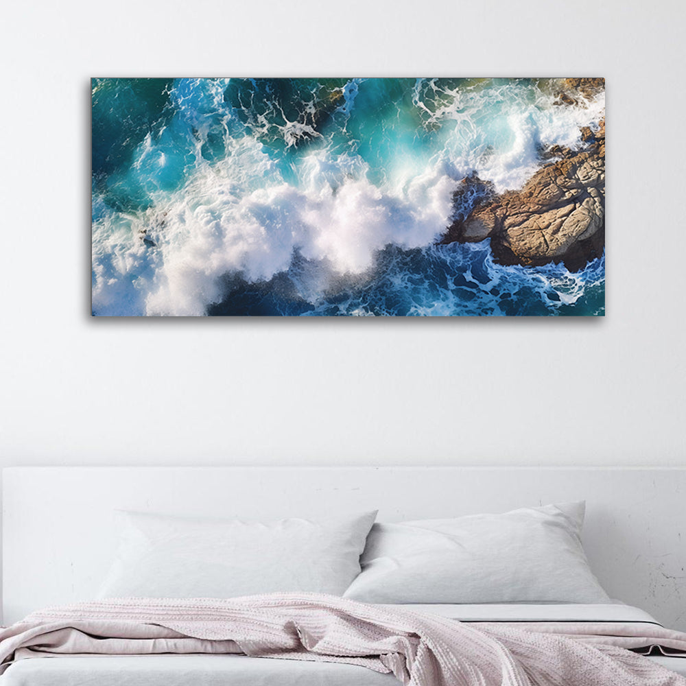 Oceanic Symphony: Waves in the Ocean Tempered Glass Wall Art