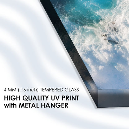 Oceanic Symphony: Waves in the Ocean Tempered Glass Wall Art