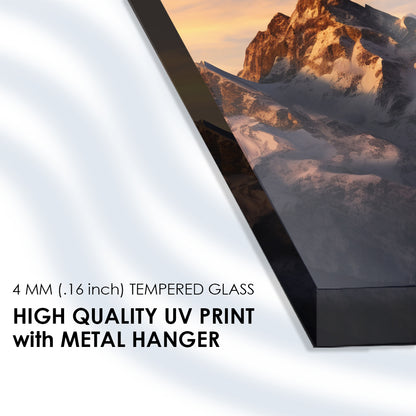 Majestic Peaks: Mountains at Sunset Tempered Glass Wall Decor