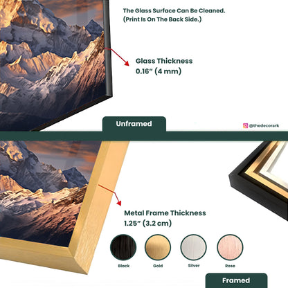 Majestic Peaks: Mountains at Sunset Tempered Glass Wall Decor