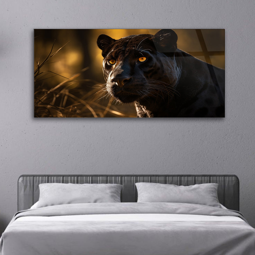 Feline Majesty: Close-Up Portrait of Black Leopard by AI on Glass