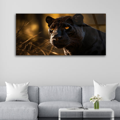 Feline Majesty: Close-Up Portrait of Black Leopard by AI on Glass