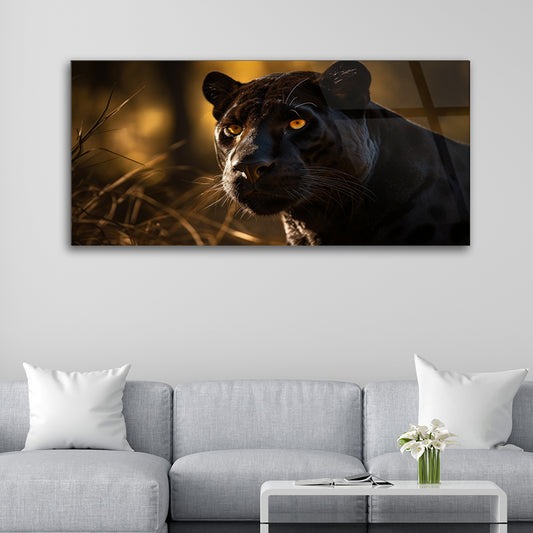 Feline Majesty: Close-Up Portrait of Black Leopard by AI on Glass