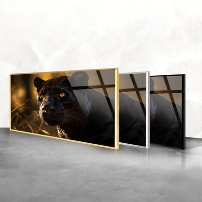 Feline Majesty: Close-Up Portrait of Black Leopard by AI on Glass