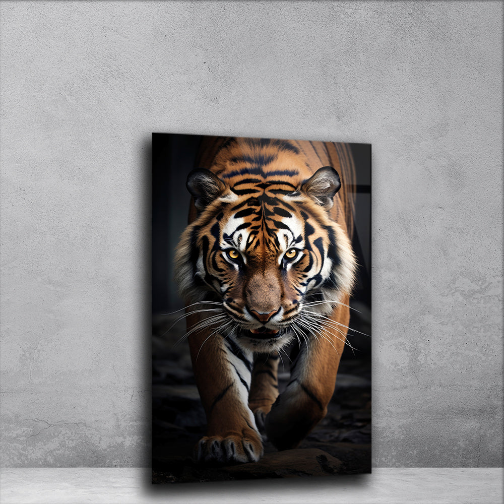 Regal Tiger Stance: Majestic Tiger in Glass Art