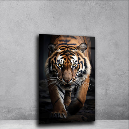 Regal Tiger Stance: Majestic Tiger in Glass Art