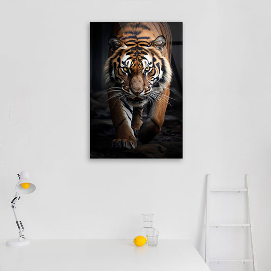 Regal Tiger Stance: Majestic Tiger in Glass Art