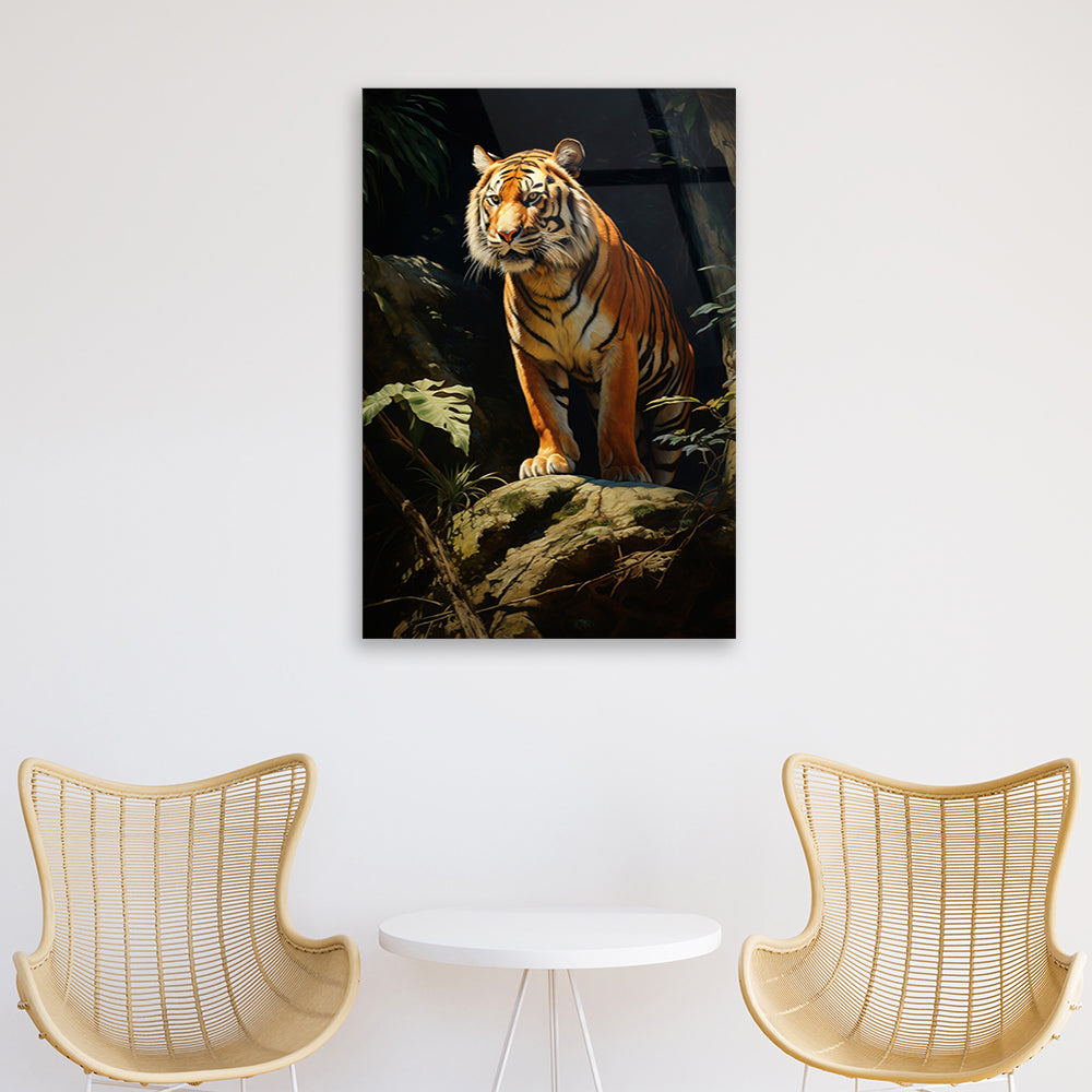 Cave Guardian Chronicles: Tiger's Enigmatic Emergence on Glass