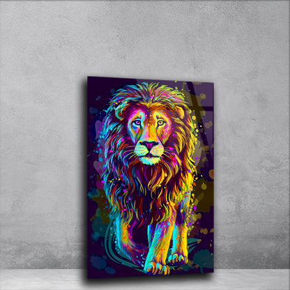 Neon Jungle Rhapsody: Abstract Lion in Multi-Color Glass