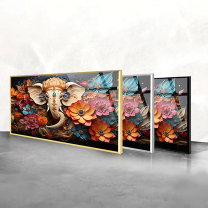 Floral Majesty: Indian Elephant in Floral Pattern by Generative AI on Glass