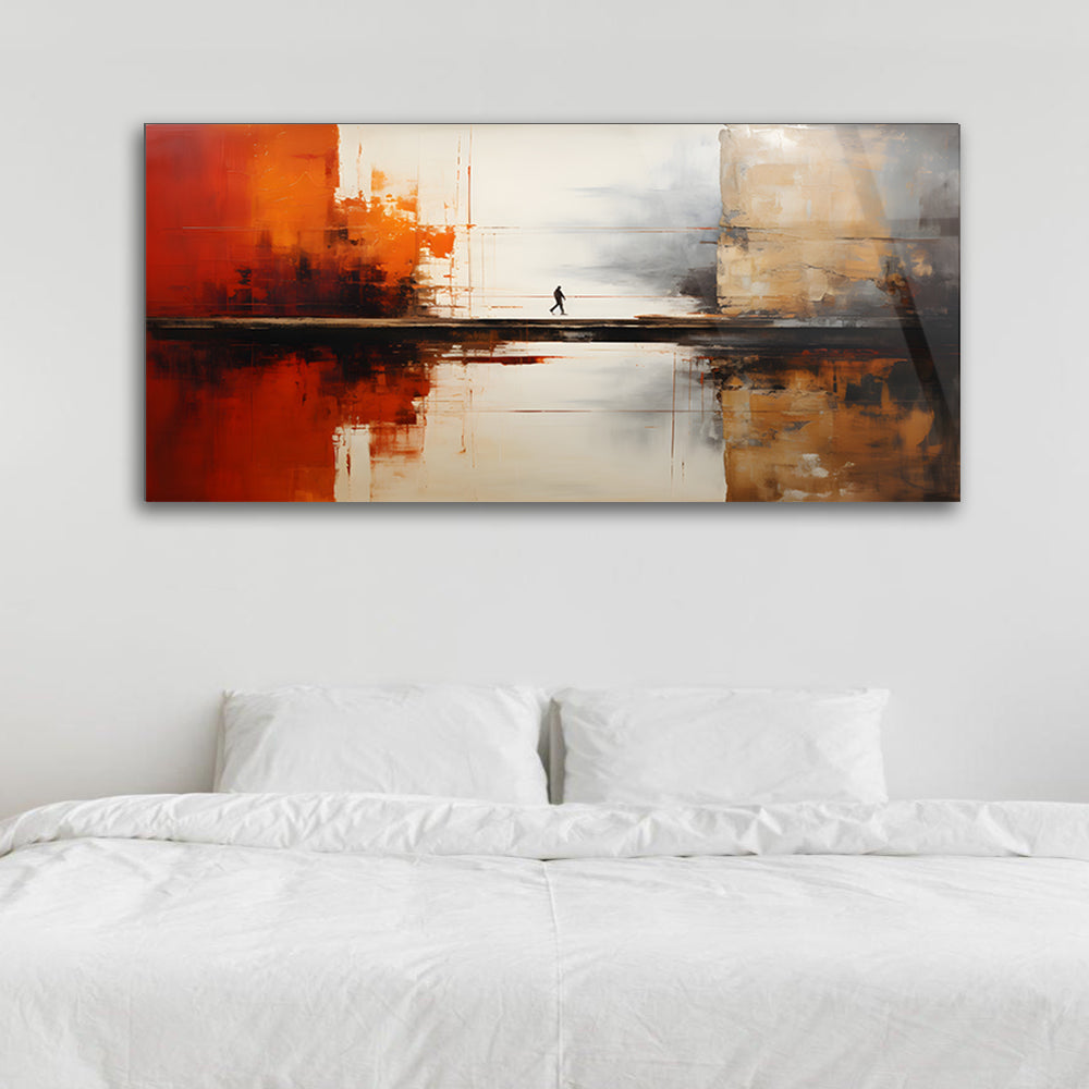 Urban Serenity: Abstract City and Lake Views Painting on Glass