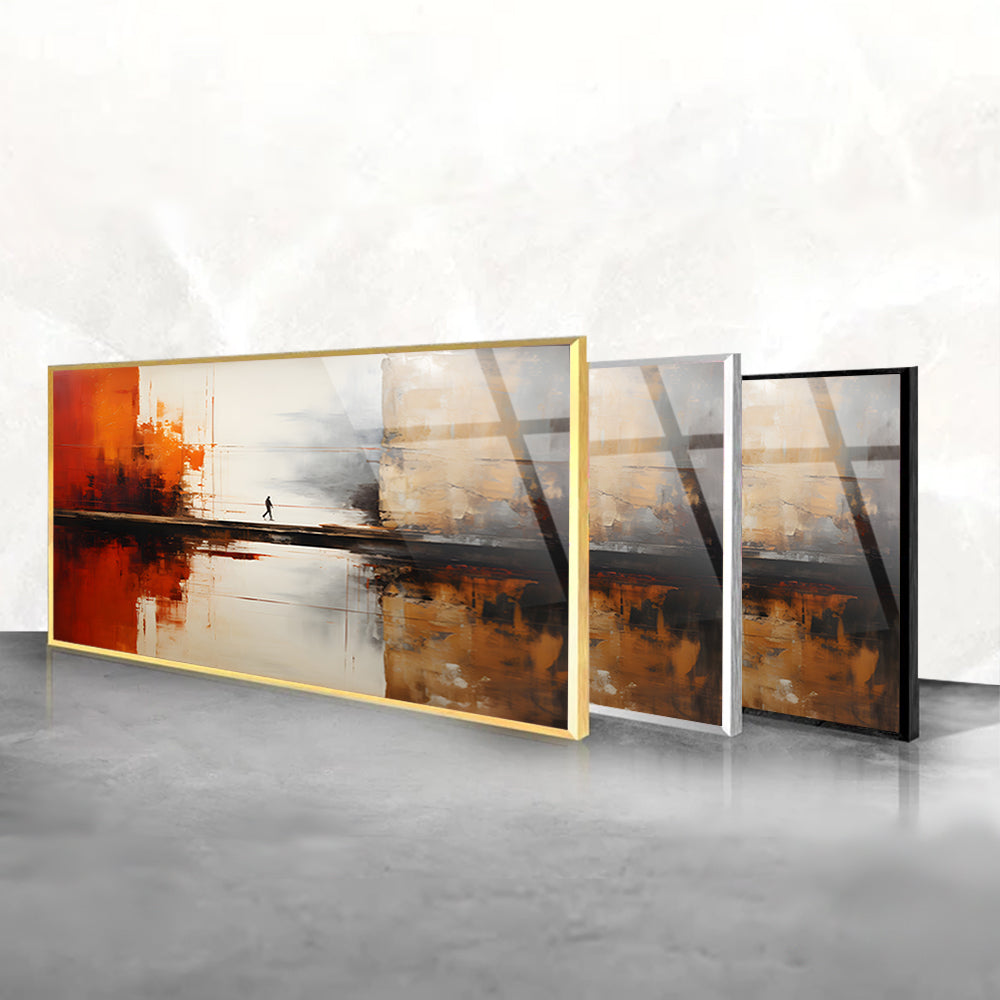 Urban Serenity: Abstract City and Lake Views Painting on Glass