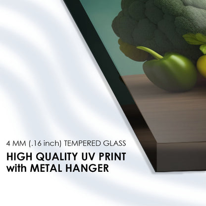 Culinary Tempered Glass: Vibrant Vegetable Kitchen Art Frame