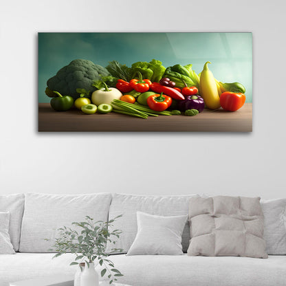 Culinary Tempered Glass: Vibrant Vegetable Kitchen Art Frame