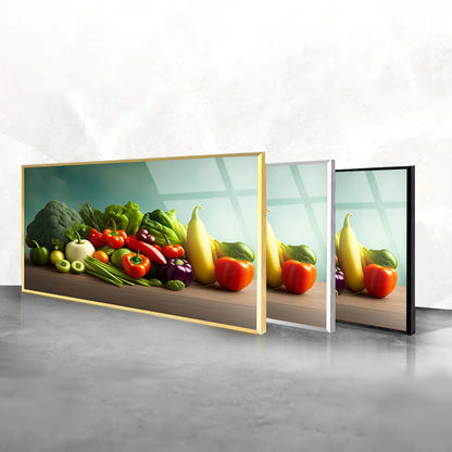 Culinary Tempered Glass: Vibrant Vegetable Kitchen Art Frame