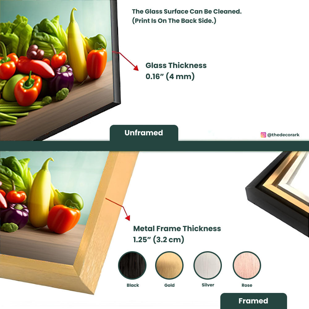 Culinary Tempered Glass: Vibrant Vegetable Kitchen Art Frame