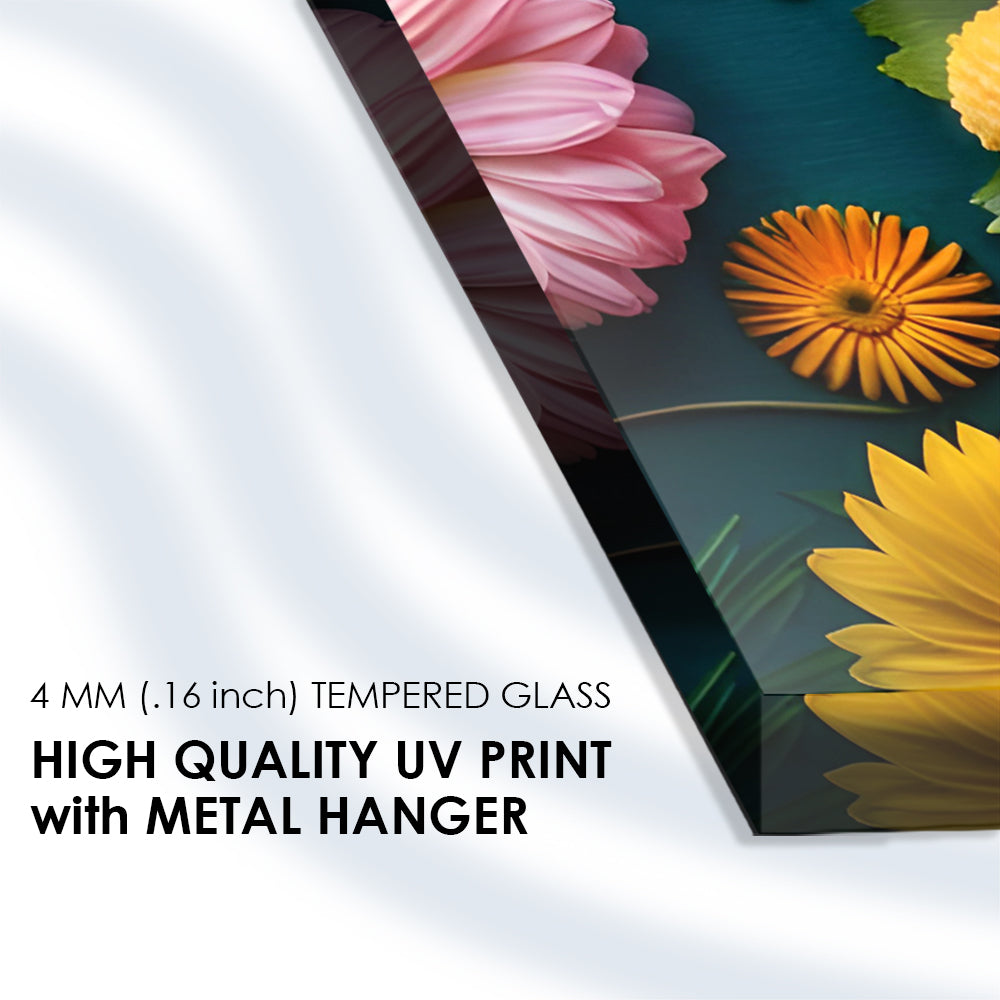 Floral Joy: Whimsical Bouquet on Tempered Glass