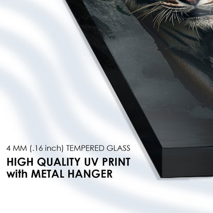 Forest Sprint: Tiger Running Amidst Water on Tempered Glass