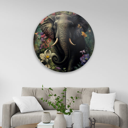 Elephant Blooms Adorned Tempered Glass Piece