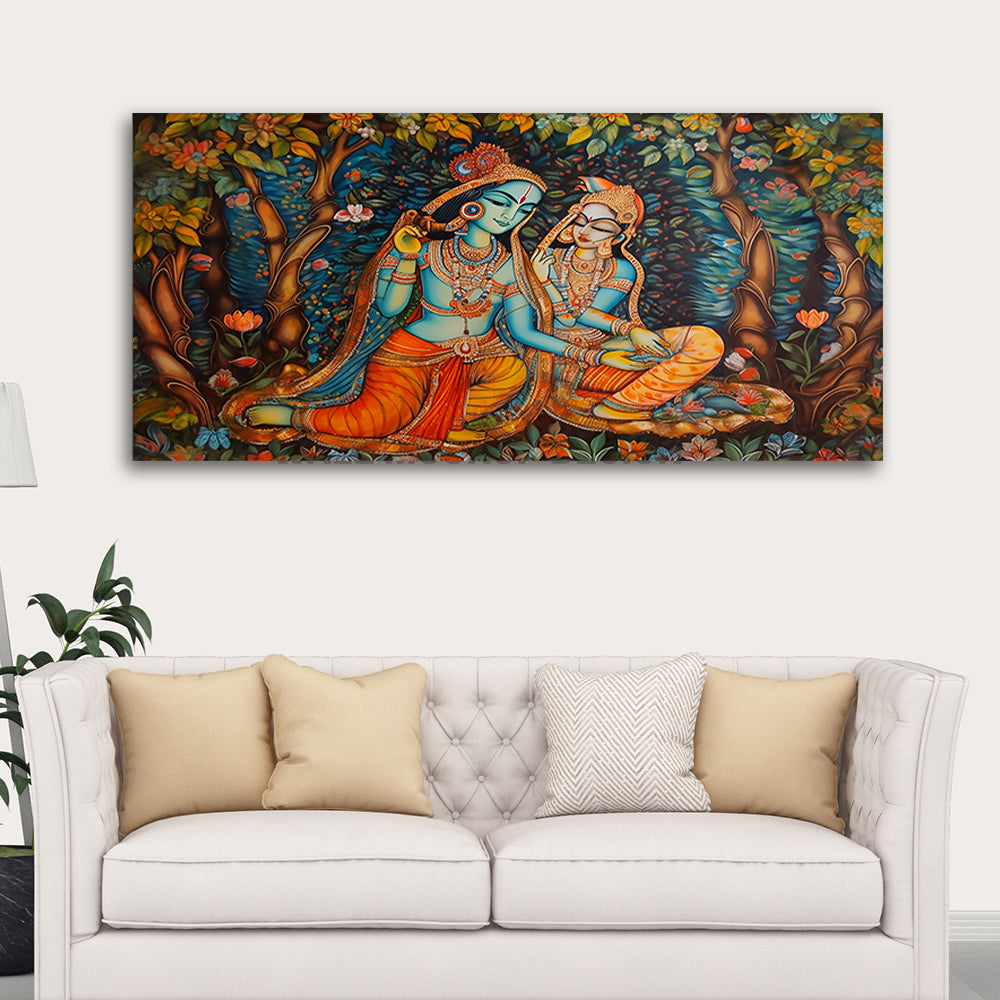 Divine Strokes: Abstract Painting Radha Krishna Art