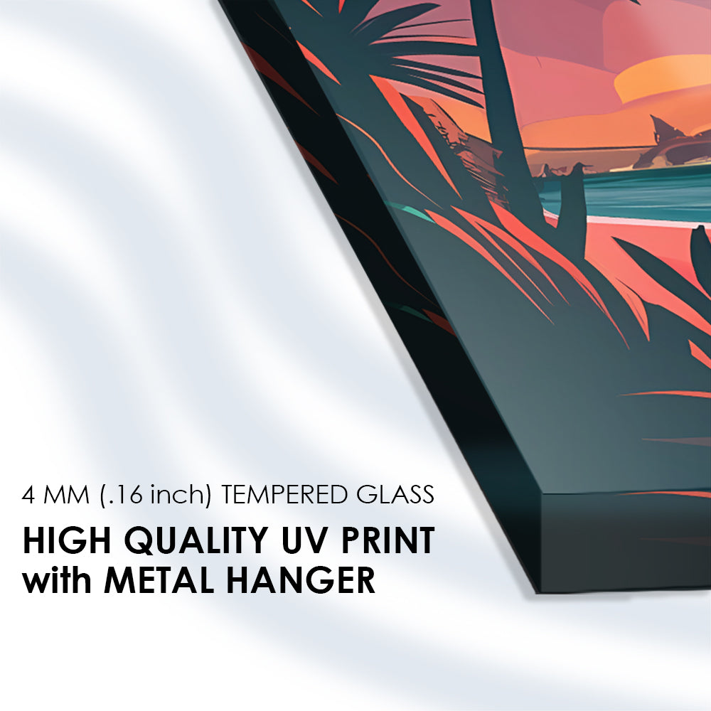 Tropical Twilight: Sunset Palms Tempered Glass Wall Art