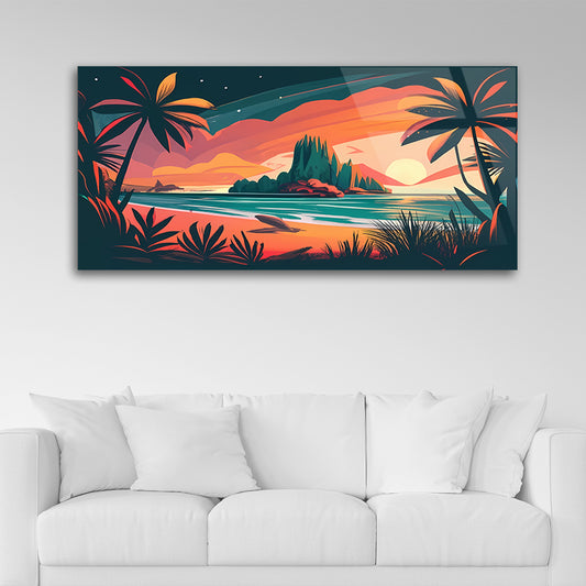 Tropical Twilight: Sunset Palms Tempered Glass Wall Art