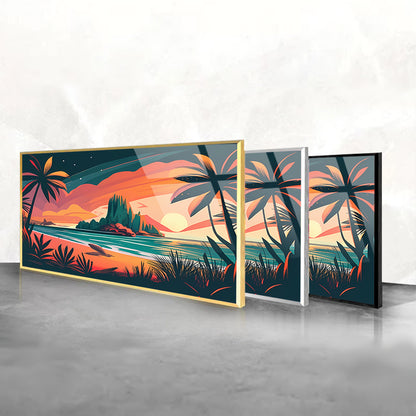 Tropical Twilight: Sunset Palms Tempered Glass Wall Art