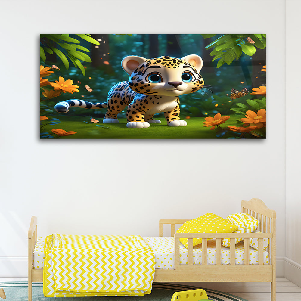 Jungle Dreamscape: Jaguar in Forest Kids Room Glass Art