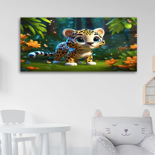 Jungle Dreamscape: Jaguar in Forest Kids Room Glass Art