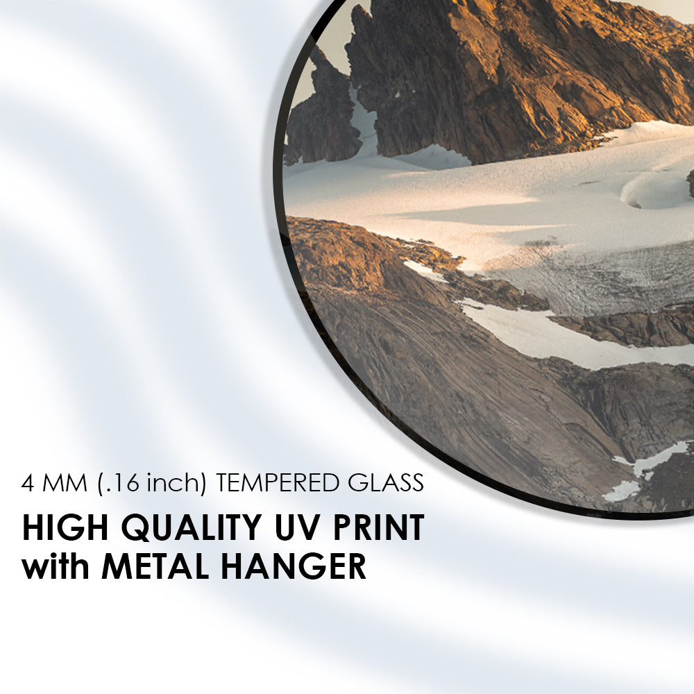 Golden Mountain Dusk Tempered Glass Art