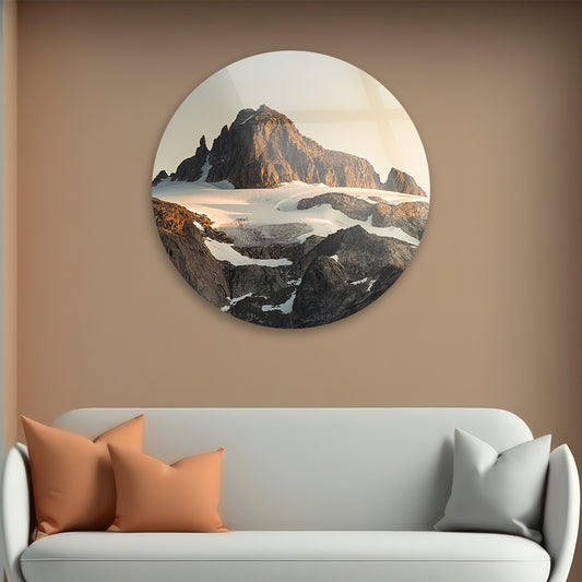 Golden Mountain Dusk Tempered Glass Art