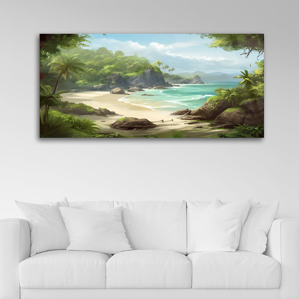 Nature's Elegance: Beach and Mountains Glass Wall Decor