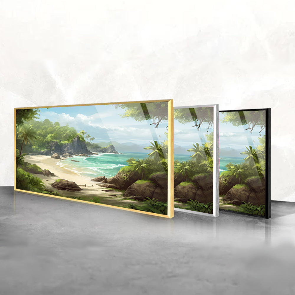 Nature's Elegance: Beach and Mountains Glass Wall Decor