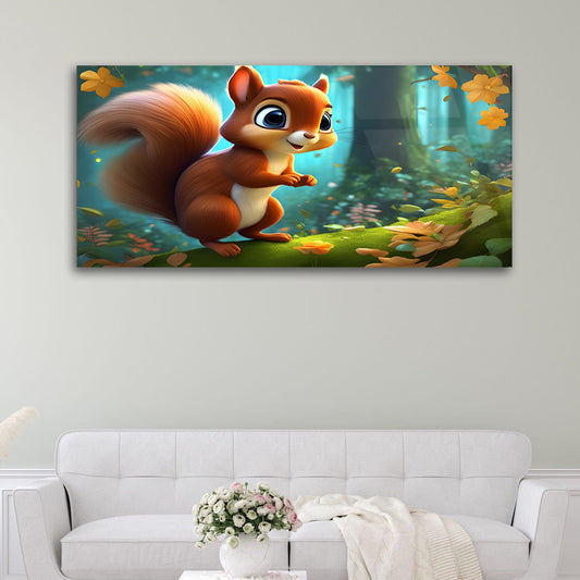 Whimsical Woodlands: Happy Squirrel Cartoon Glass Art