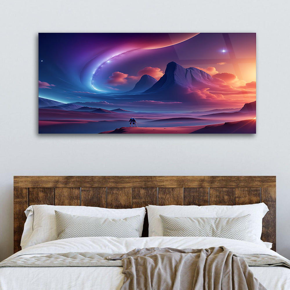 Starry Peaks: Mountains and Stars Tempered Glass Decor