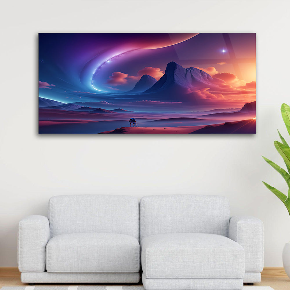 Starry Peaks: Mountains and Stars Tempered Glass Decor