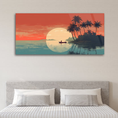 Sundown Serenade: Beach Scene at Sunset Glass Art