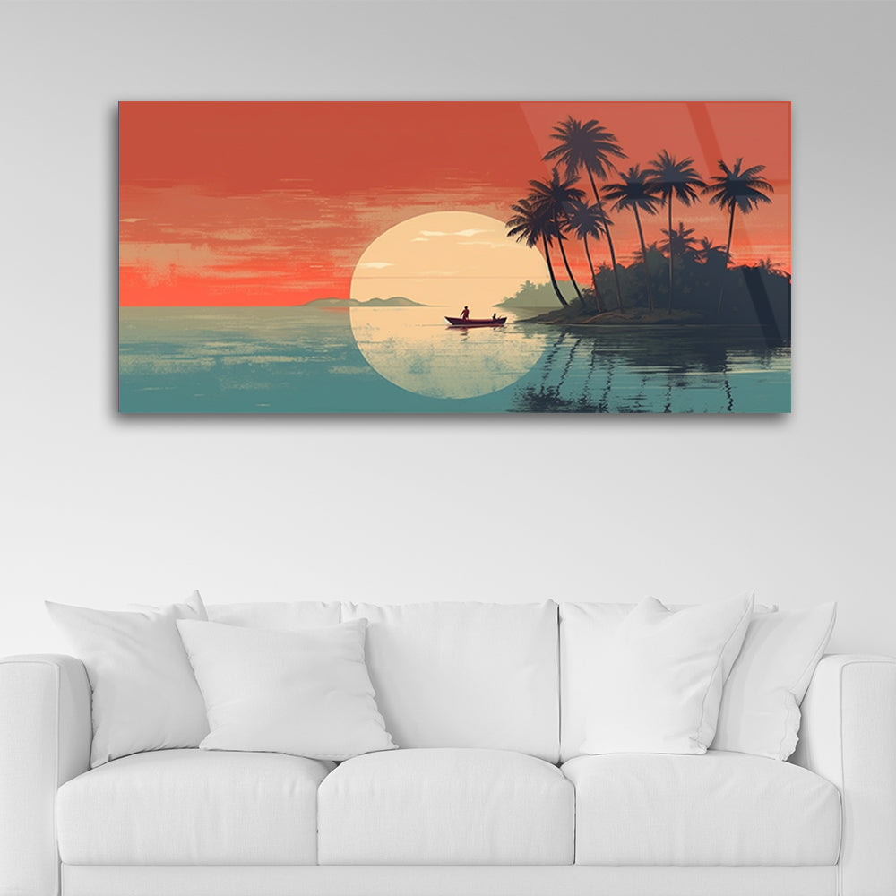 Sundown Serenade: Beach Scene at Sunset Glass Art