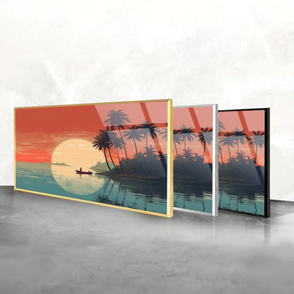 Sundown Serenade: Beach Scene at Sunset Glass Art