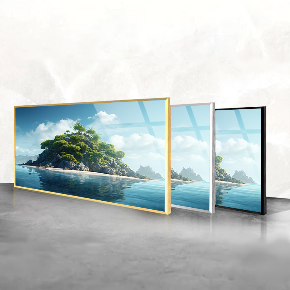 Island Oasis: Secluded Land Amidst Water Glass Art