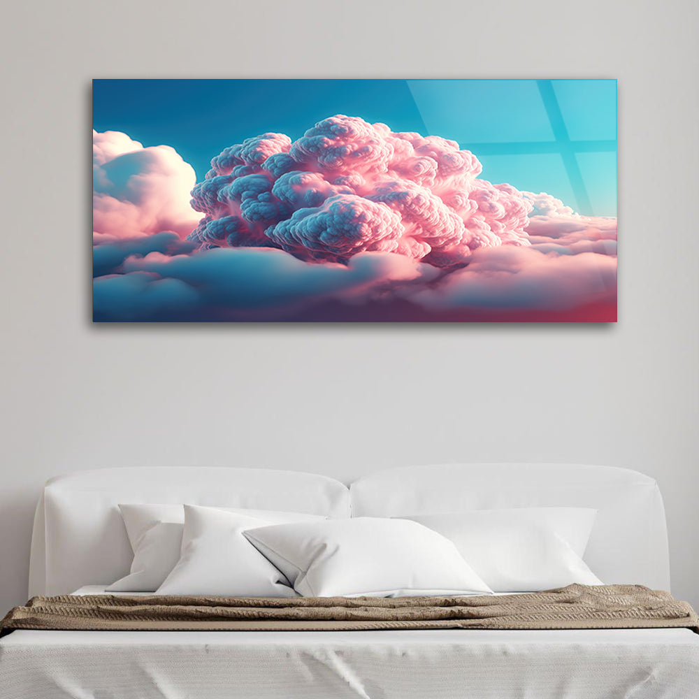 Whimsical Skyline: Colorful Cloudscape Glass Art