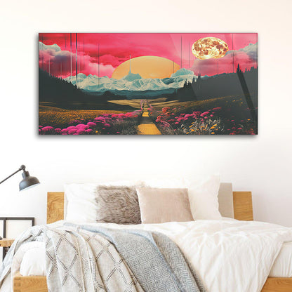 Vintage Neon Landscape Tempered Glass Retro Art