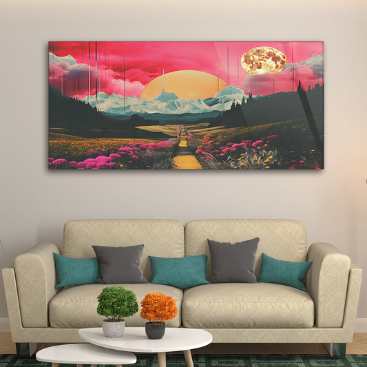 Vintage Neon Landscape Tempered Glass Retro Art