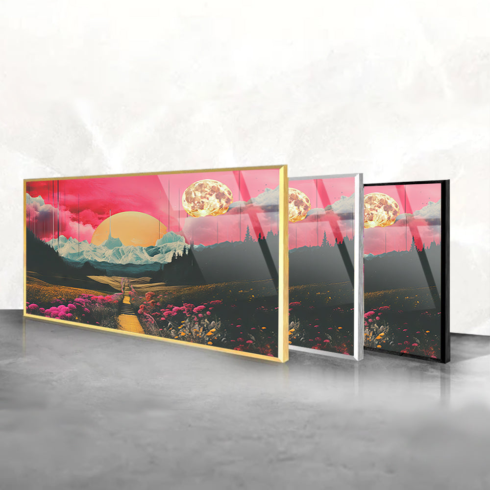 Vintage Neon Landscape Tempered Glass Retro Art