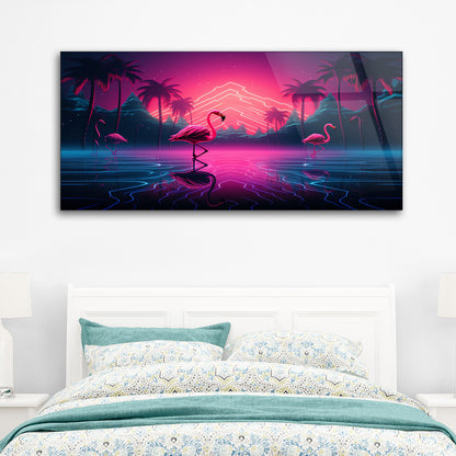 Neon Flamingos Tempered Glass Art with Lights