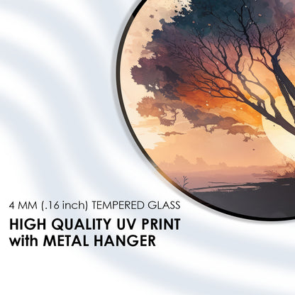 Serene Tree Shade Tempered Glass Art