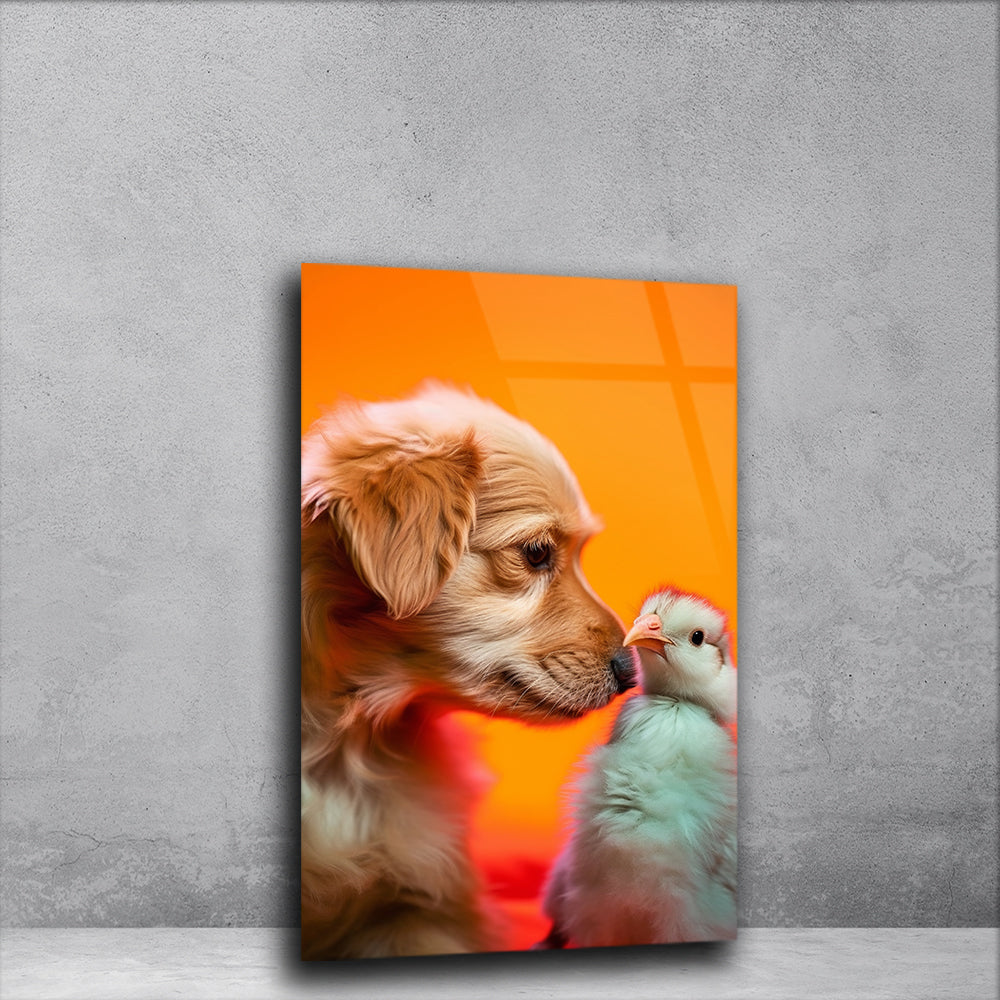 Canine Connection: Dog with Baby Chick in Generated Glass Art