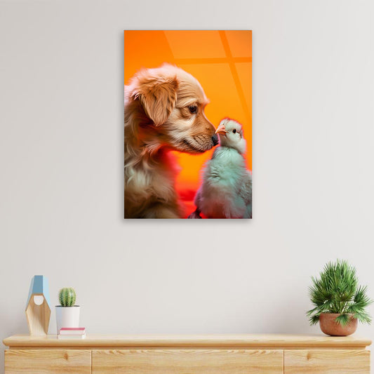 Canine Connection: Dog with Baby Chick in Generated Glass Art