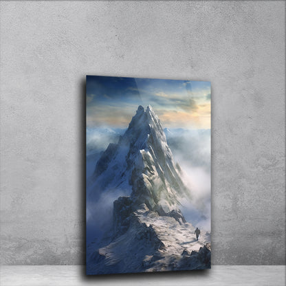 Cloud-Kissed Peaks: Mountain in the Clouds on Glass Wall Decor